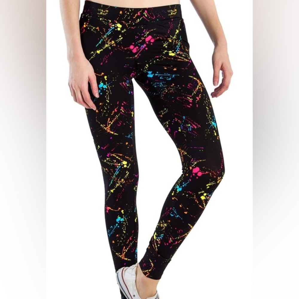 NWOT! Tipsy Elves neon splatter paint leggings sz large